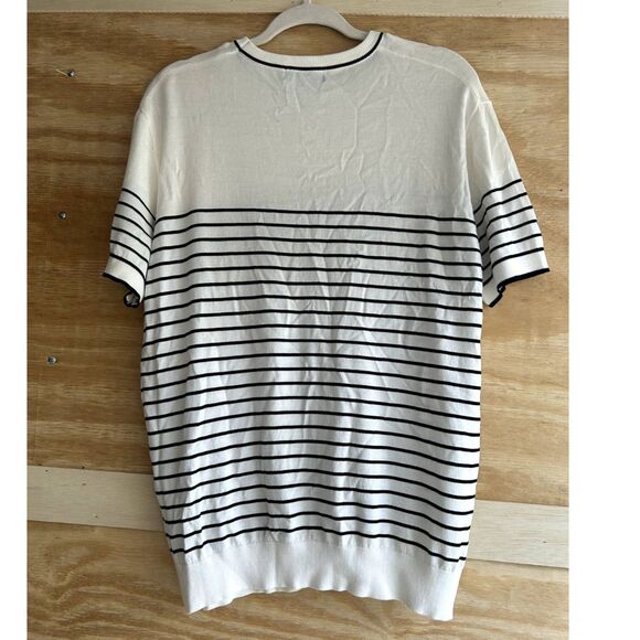 Paul Jones Knit Lightweight Short Sleeve Shirt Mens Large White Black Stripes - Picture 2 of 3